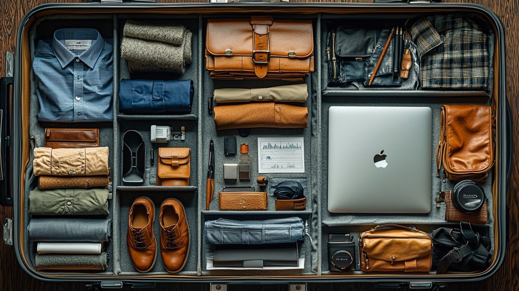 Business travelers packing
